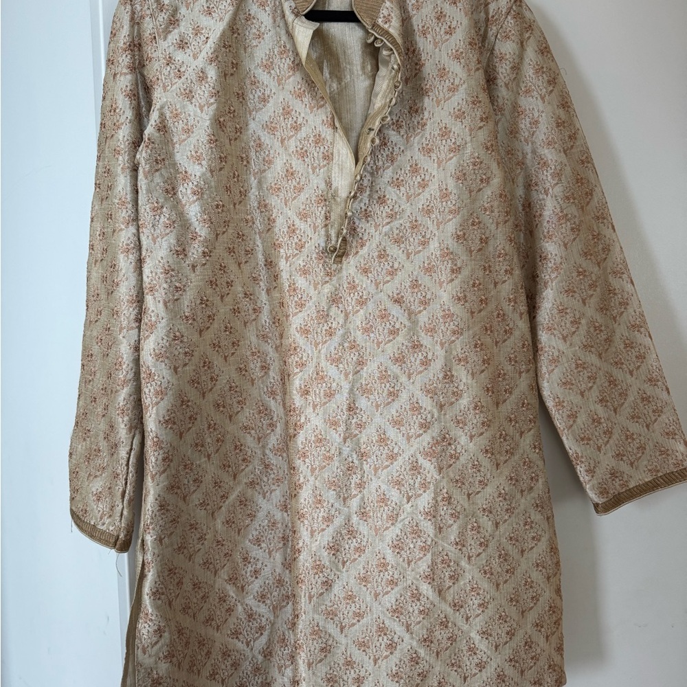 Stylish Beige Patterned Men's Kurta